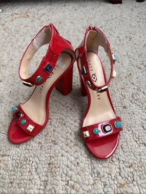 Katy Perry Collections Red Jeweled Patent Block Heel Sandals